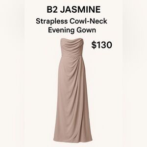B2 Jasmine Strapless Taupe Cowl-Neck Bridesmaid Gown Formal Dress Size 6